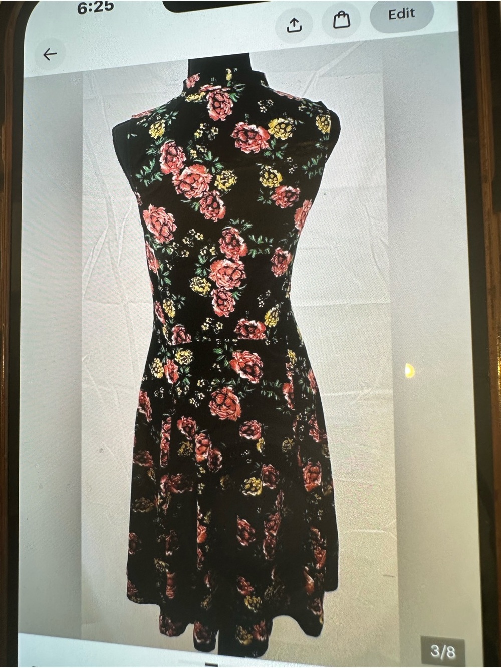 french kyss Black Floral Fit & Flare Dress with Pink and Yellow Roses